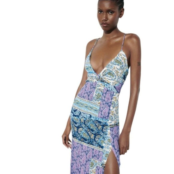 Zara | Dresses | Zara Printed Knotted Midi Dress Multicolored Size 